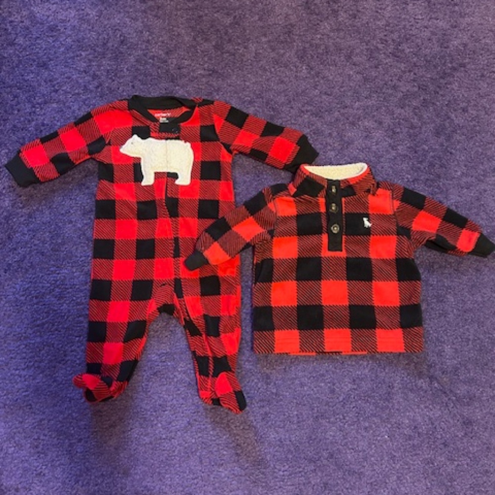 Carter's Buffalo Plaid footed onesie and jacket set -3 Months